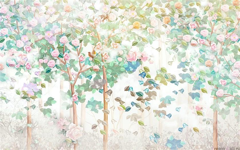 Çiçekli Kuşlu Duvar Kağıdı-25