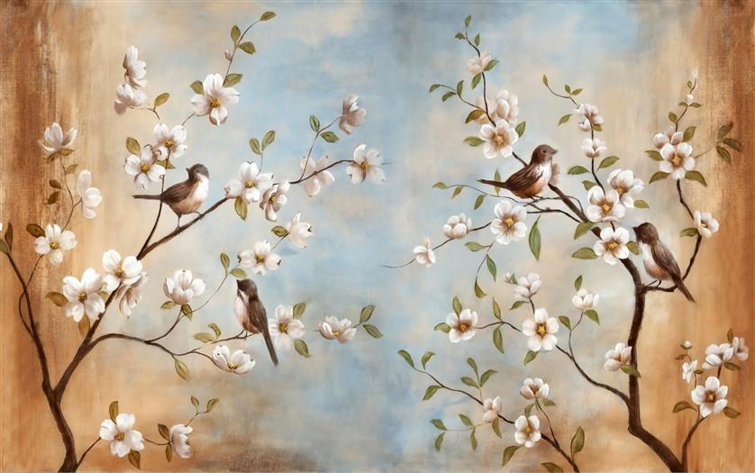 Çiçekli Kuşlu Duvar Kağıdı-29