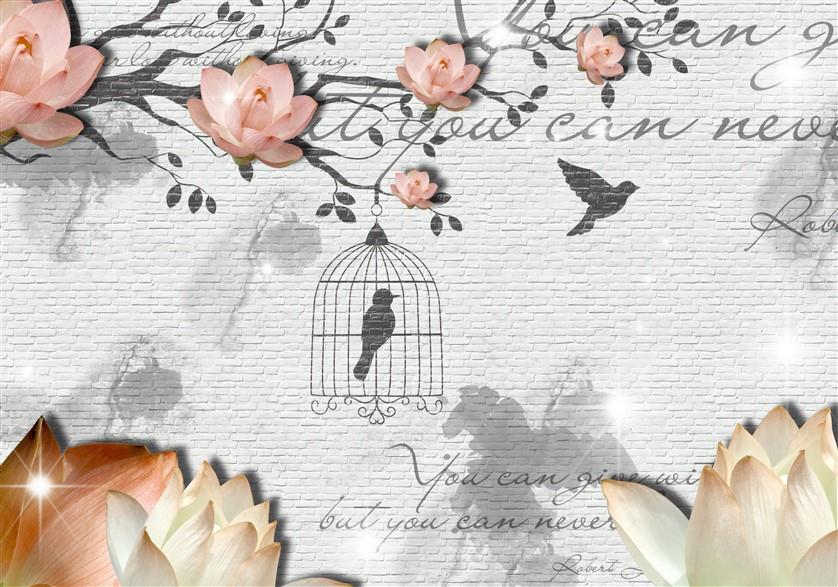 Çiçekli Kuşlu Duvar Kağıdı-31