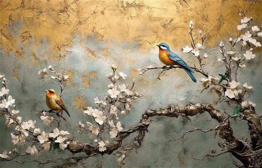 Çiçekli Kuşlu Duvar Kağıdı-32