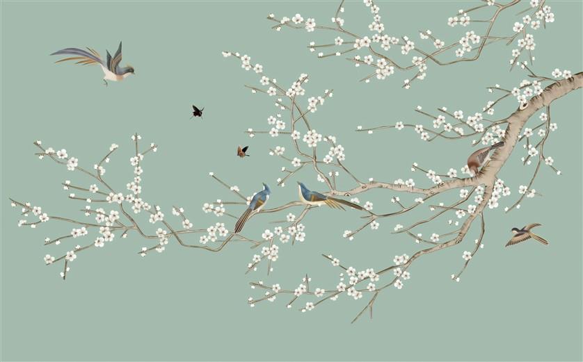 Çiçekli Kuşlu Duvar Kağıdı-4