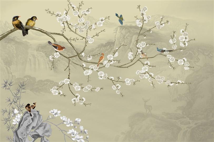 Çiçekli Kuşlu Duvar Kağıdı-47