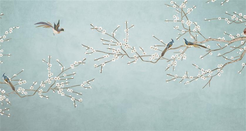 Çiçekli Kuşlu Duvar Kağıdı-5