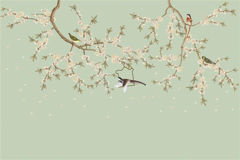 Çiçekli Kuşlu Duvar Kağıdı-55