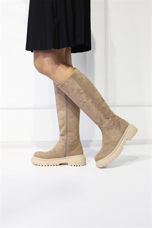 Amanda Kadın Günlük Topuklu  Ayakkabı Bej Süet