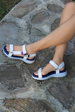 Lery Kadın Sandalet Beyaz-Mavi