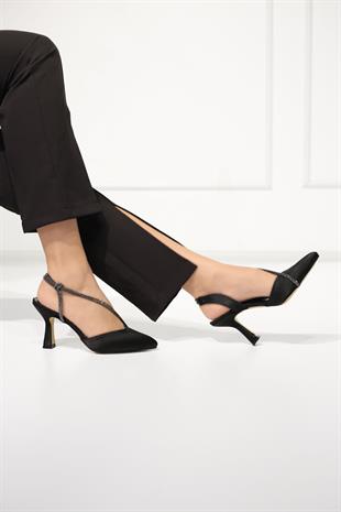 Mayra Kadın Topuklu Ayakkabı Siyah Saten