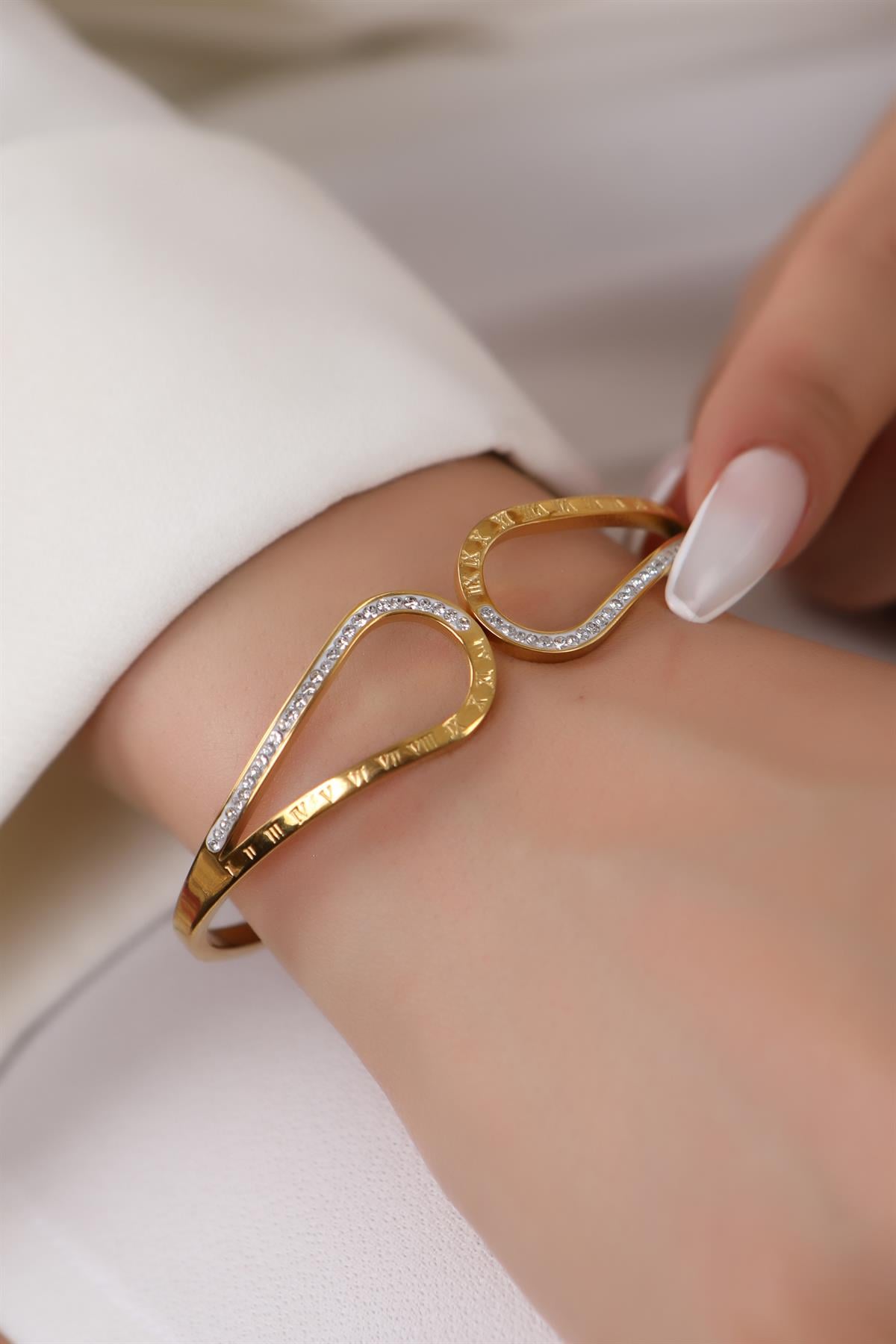 Gold Zirkon Taşlı Kelepçe Bileklik