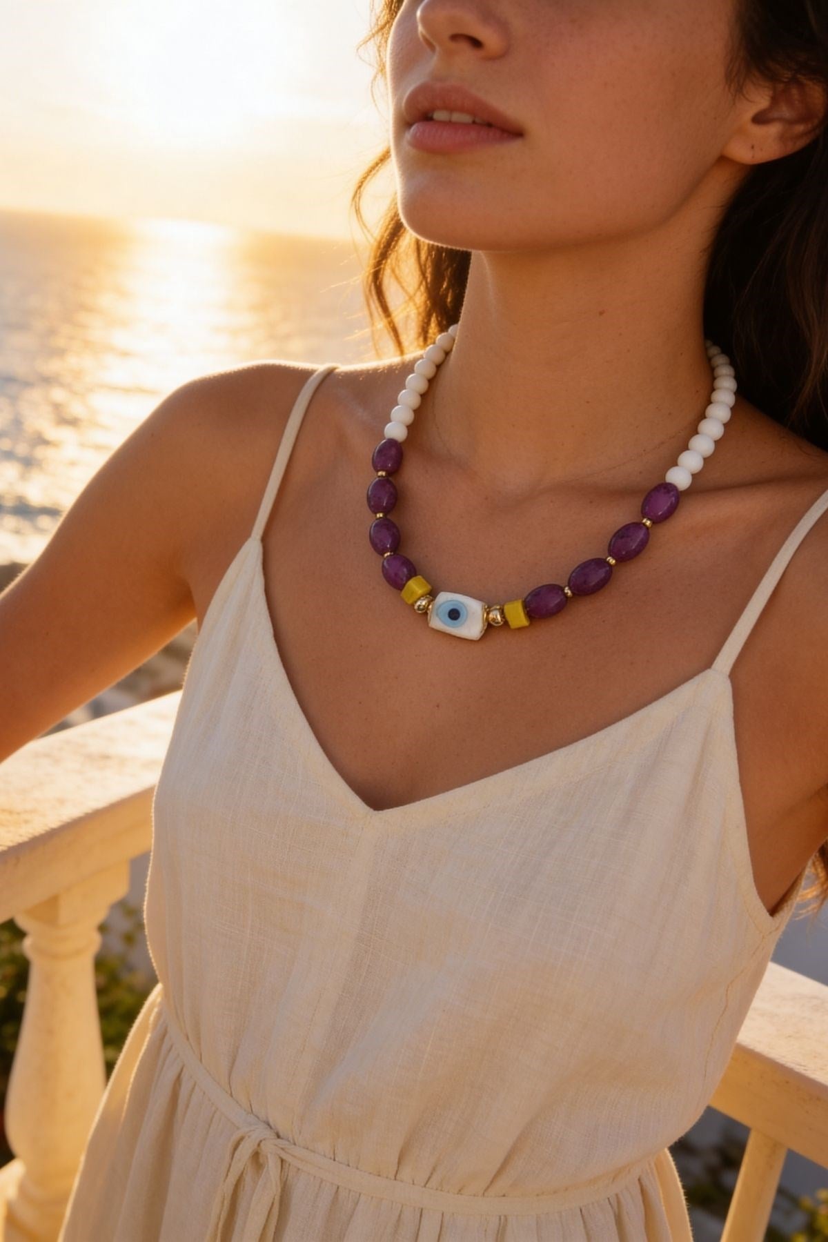 Göz Detaylı Mor Kolye