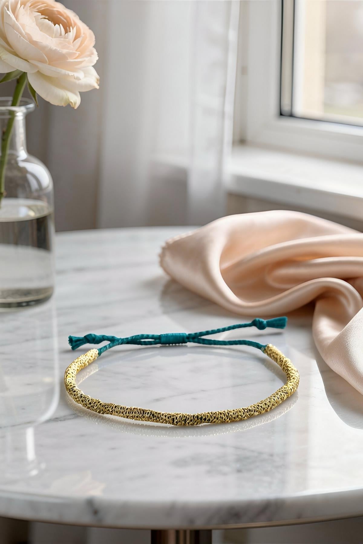 Handmade Turkuaz İp Dolama Zincir Bileklik