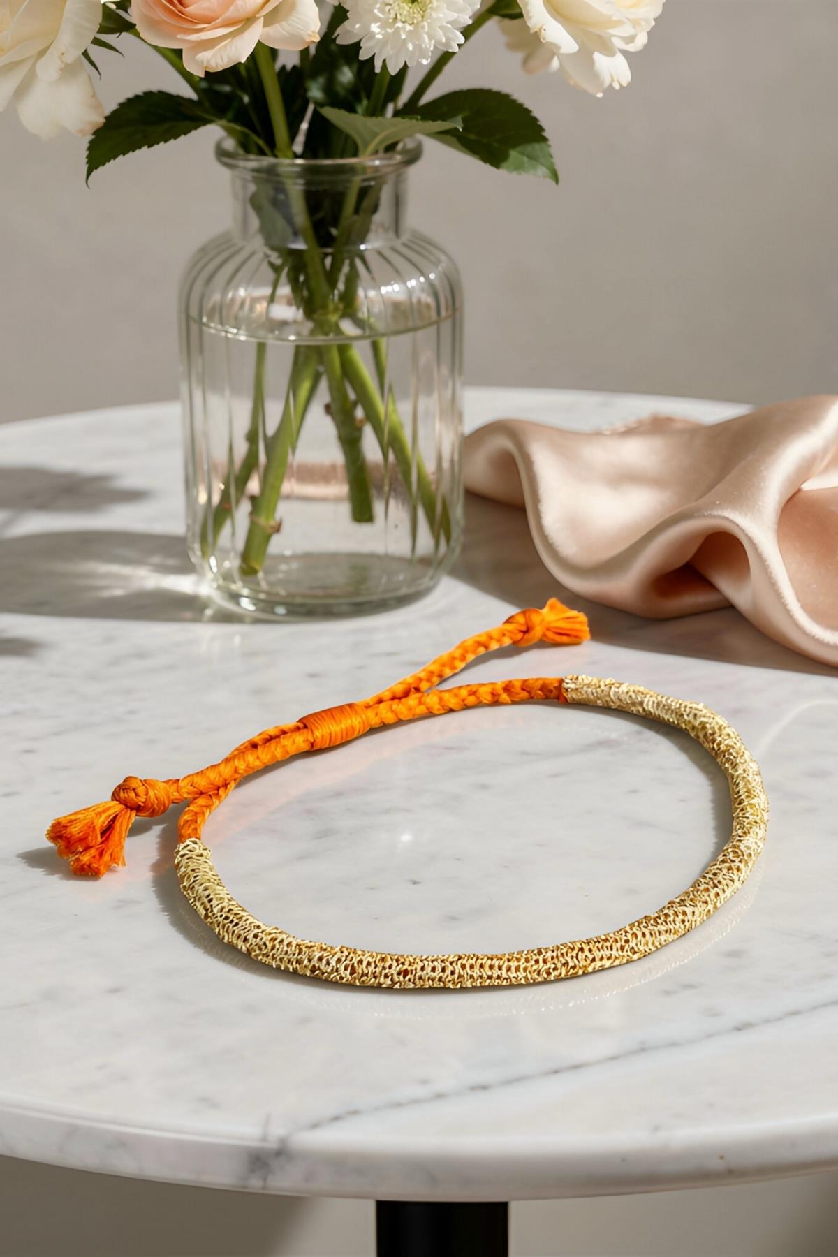 Handmade Turuncu Dolama Zincir Bileklik