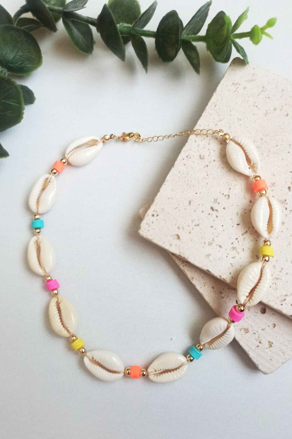 Renkli Fimo Boncuku Deniz Kabuğu Choker Kolye