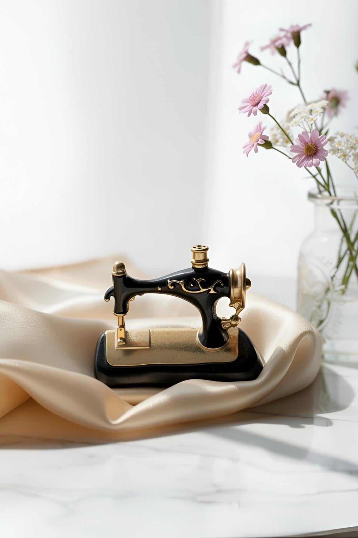 Vintage Dikiş Makinesi Figürlü Broş