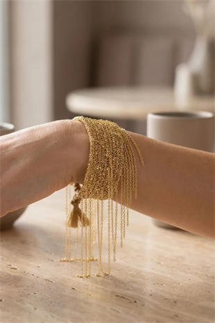 Handmade Dokuma Gold Renk Kalın Zincir Bileklik