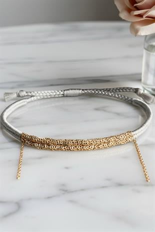 Handmade Gri Dokuma Zincir Sallantılı Kılçık Bileklik