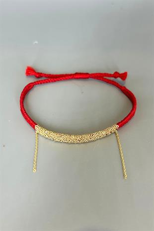 Handmade Kırmızı Dokuma Zincir Sallantılı Kılçık Bileklik