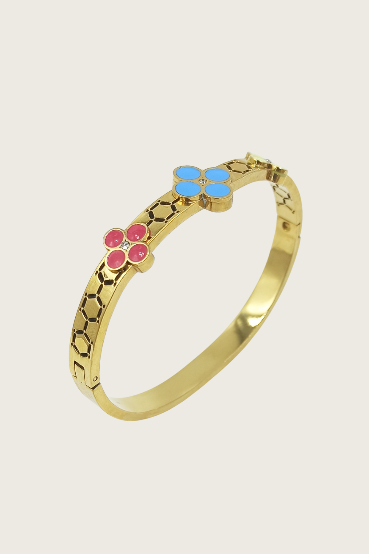 Clamp Steel Bracelet with Gold Plated Colorful Flower Detail