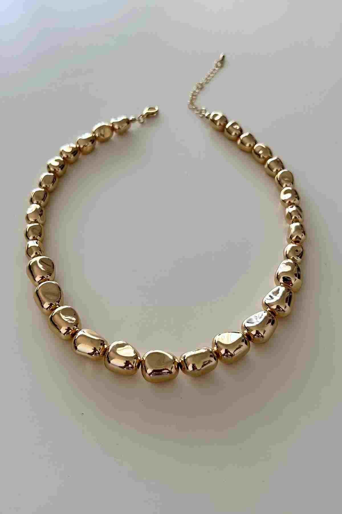 Altın Kaplama Asimetrik Boncuk Kolye