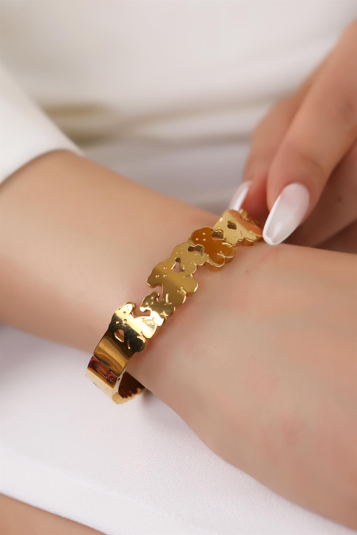 Gold Plated Teddy Bear Cuff Bracelet