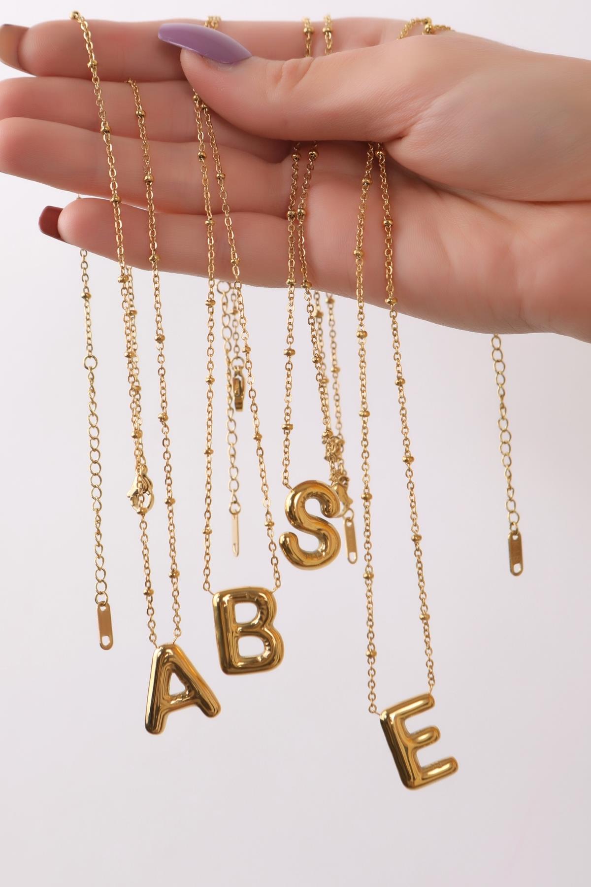 Altın Kaplama Çelik Balon Harf Kolye