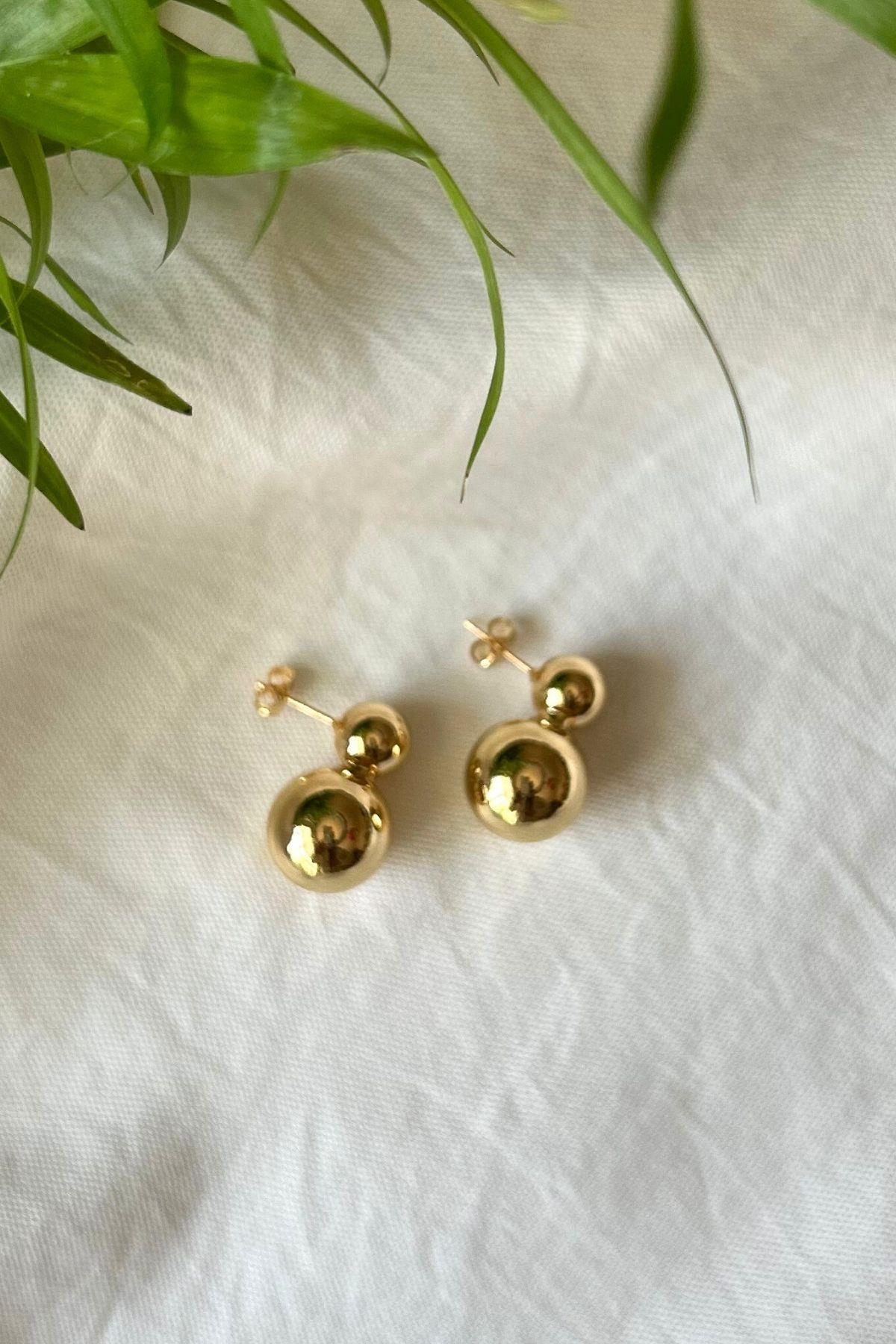 Altın Kaplama Çelik İkili Top Küpe