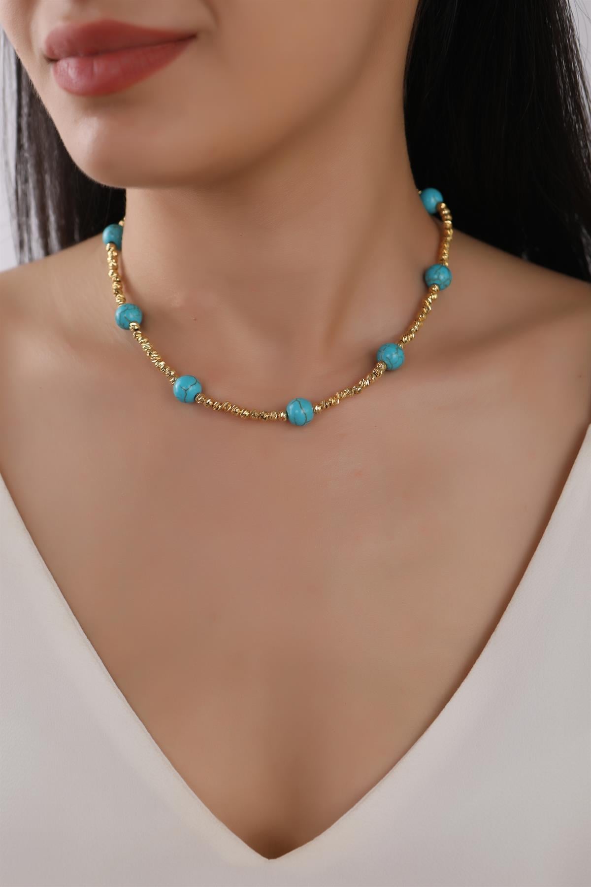 Gold Plated Dorika Beaded Turquoise Necklace
