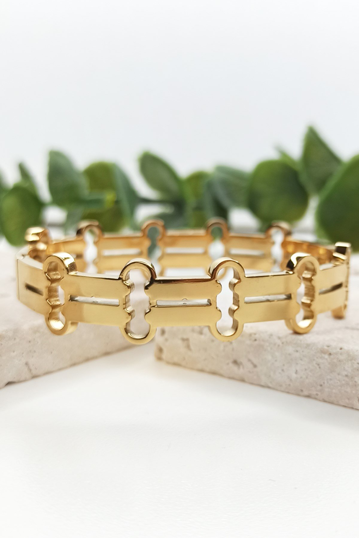 Gold Plated Geometric Clamp Steel Bracelet