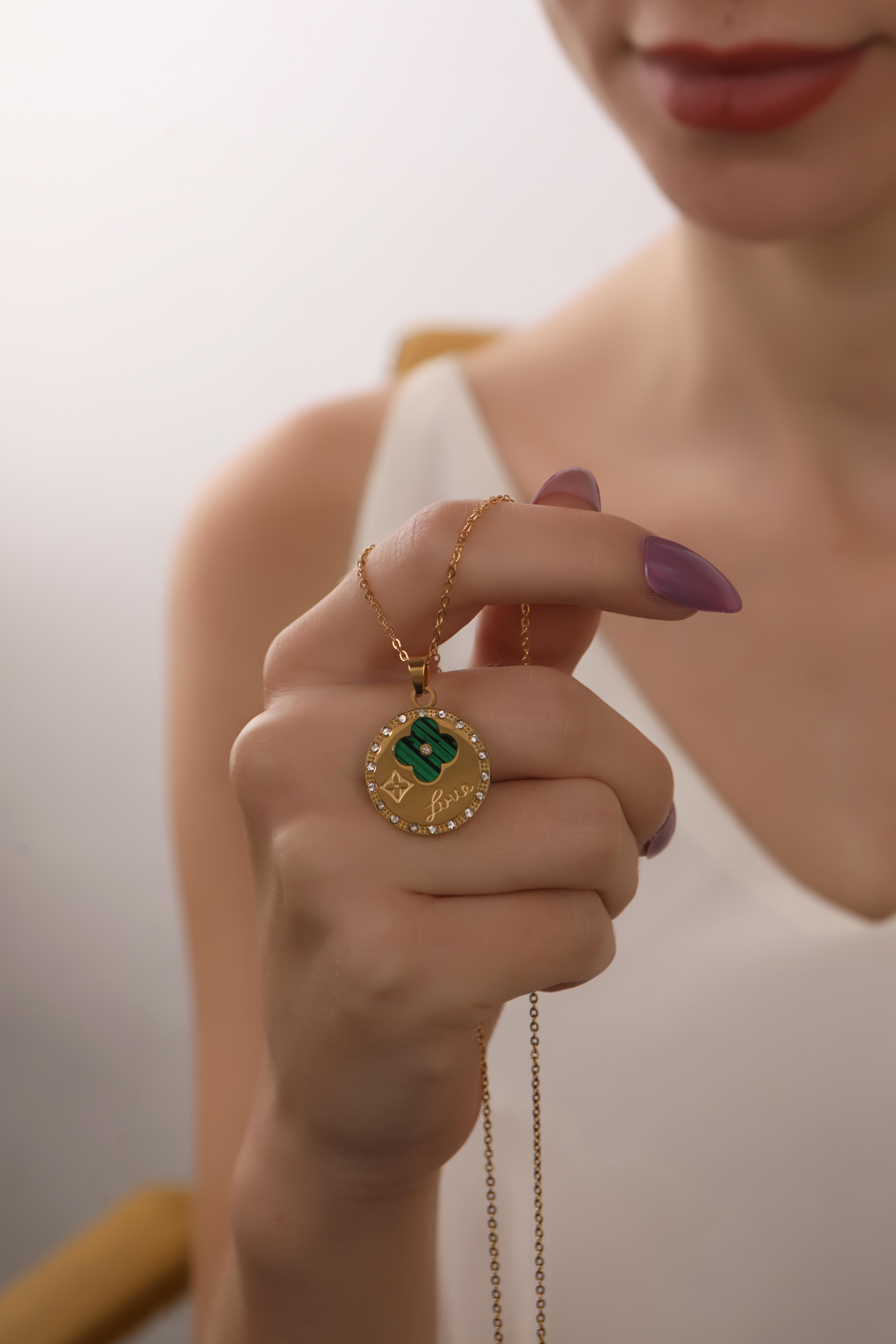 Gold Plated Gold Plate Clover Detailed Steel Chain Necklace