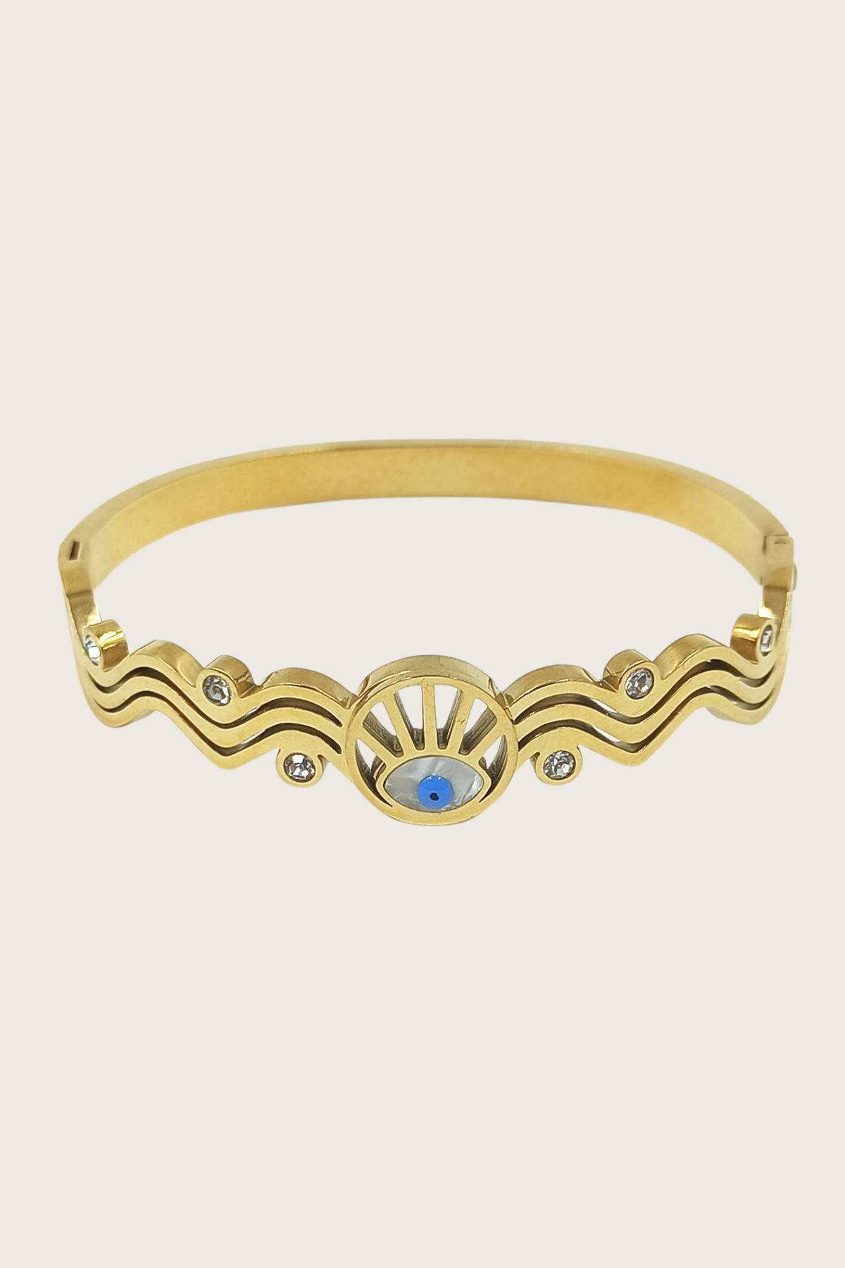 Gold Plated Eye Lash Detailed Clamp Steel Bracelet