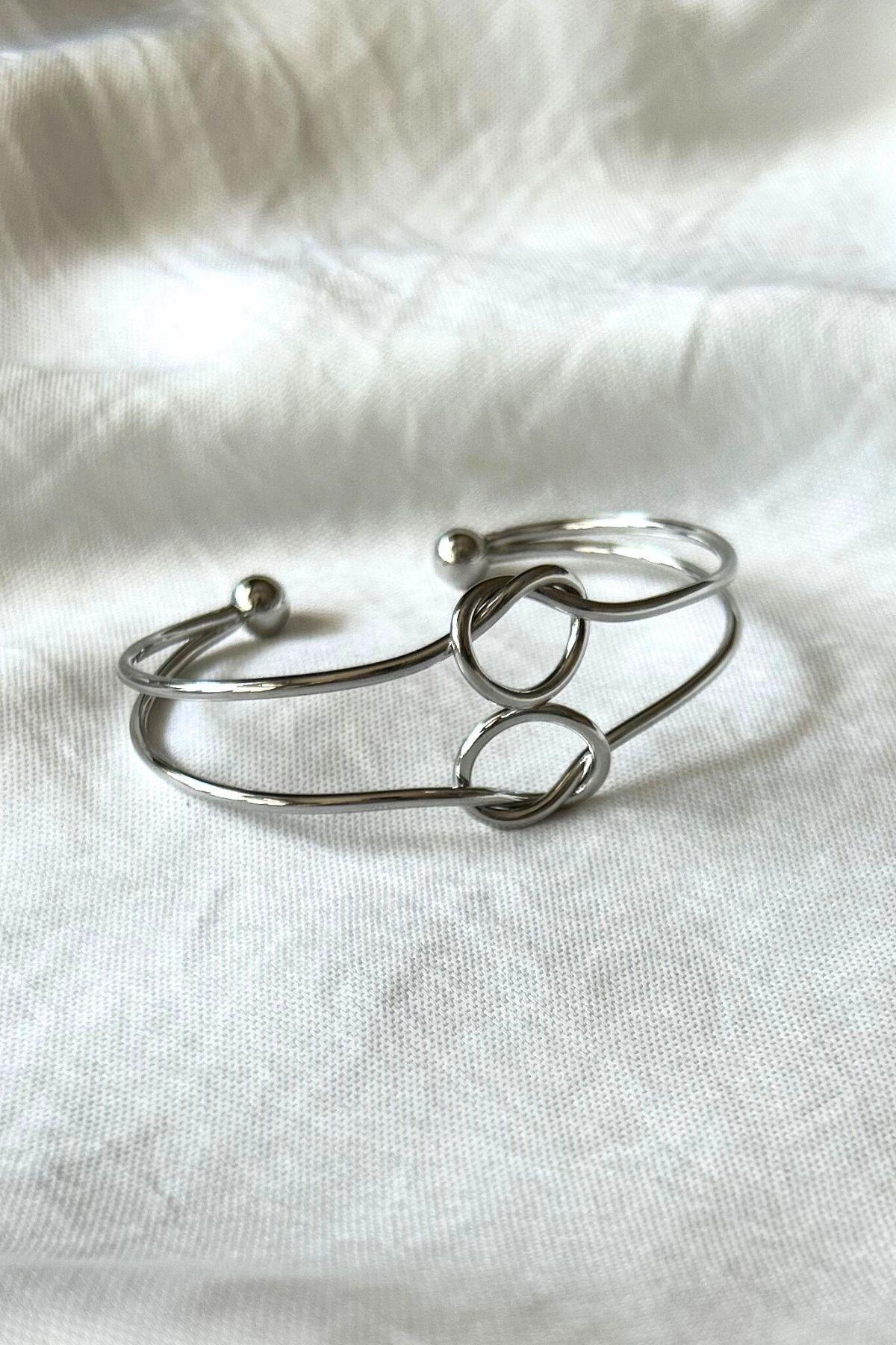 Altın Kaplama Gümüş Renk Çift Düğüm Bilezik