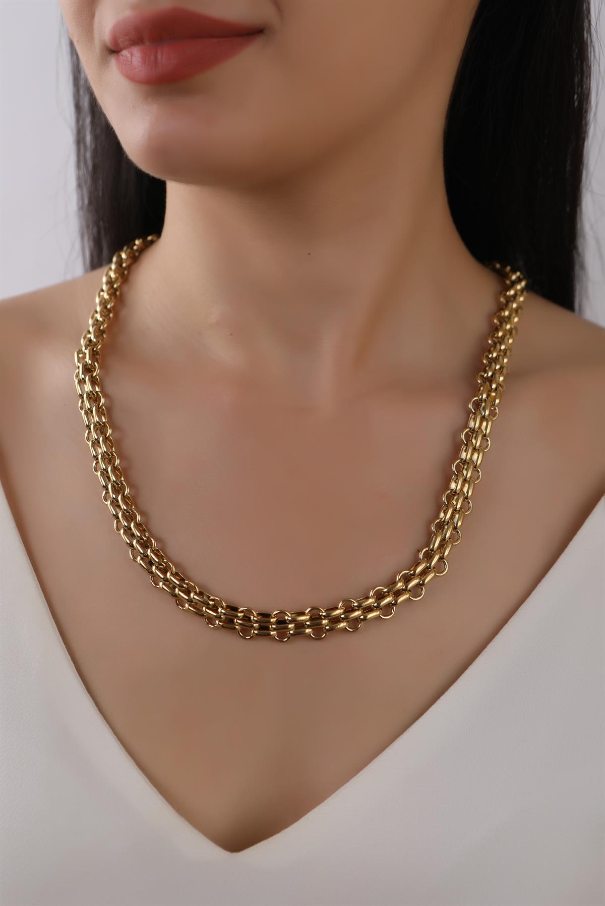 Gold Plated Two Row Chain Steel Necklace