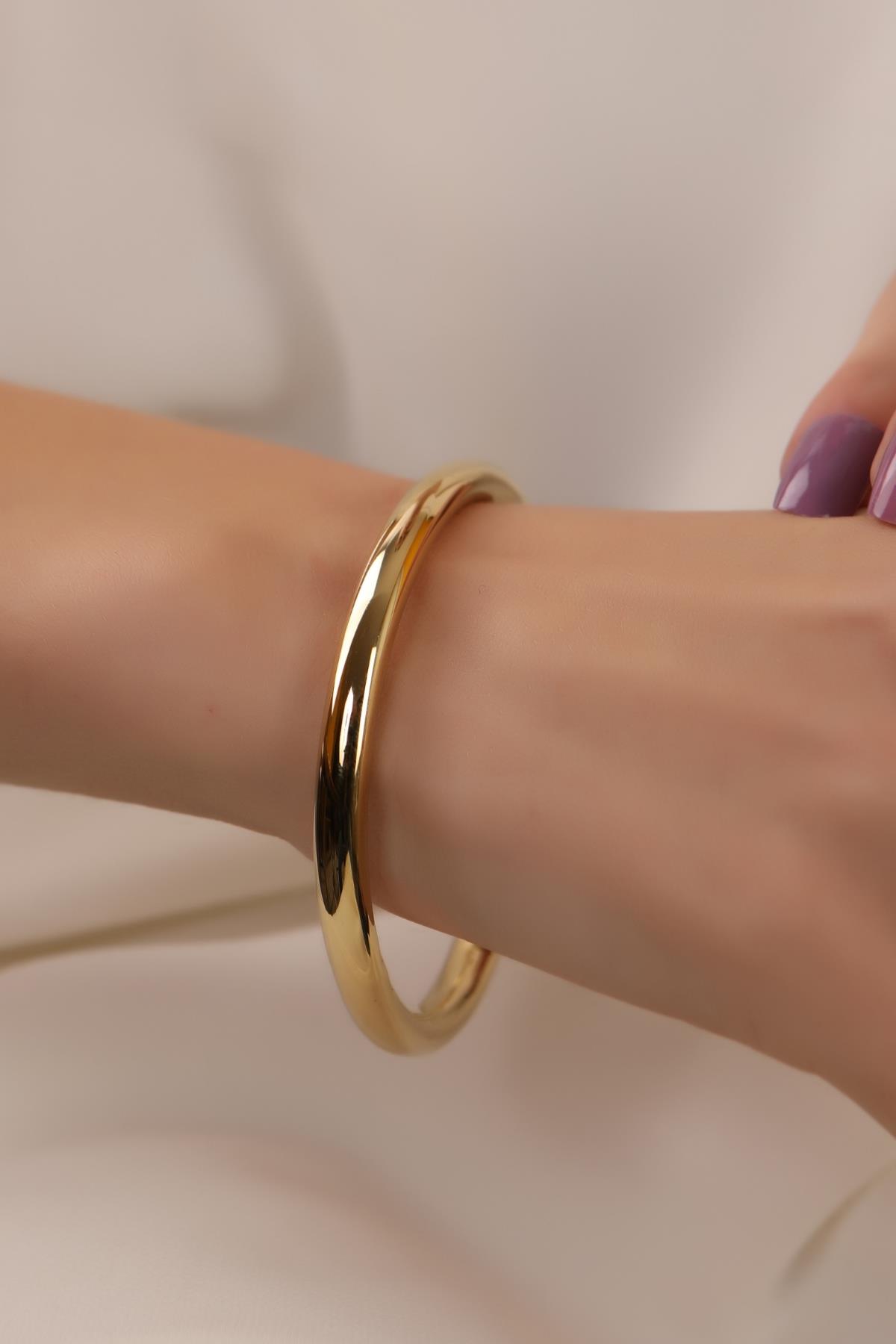 Altın Kaplama Kalın Geçmeli Çelik Bilezik