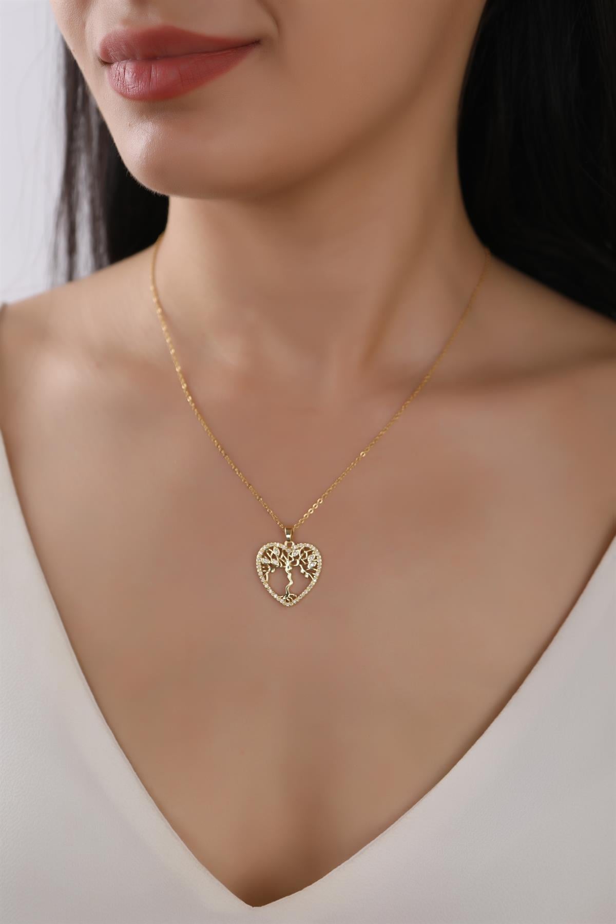 Gold Plated Heart Pendant Stainless Steel Chain Necklace