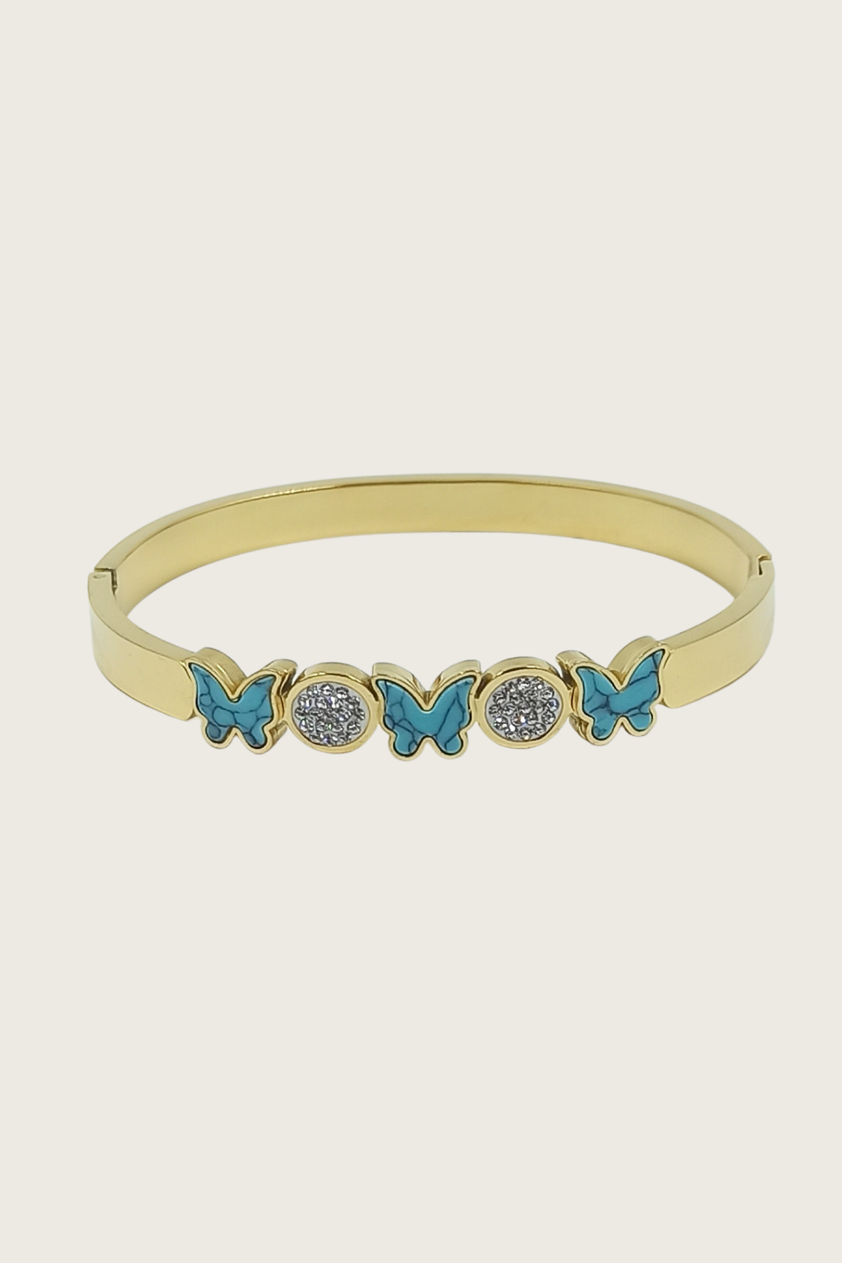 Gold Plated Blue Butterfly Detail Enamel Cuff Bracelet