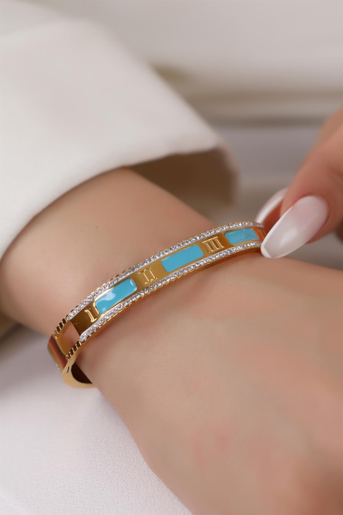 Gold Plated Blue Enamel Cuff Bracelet
