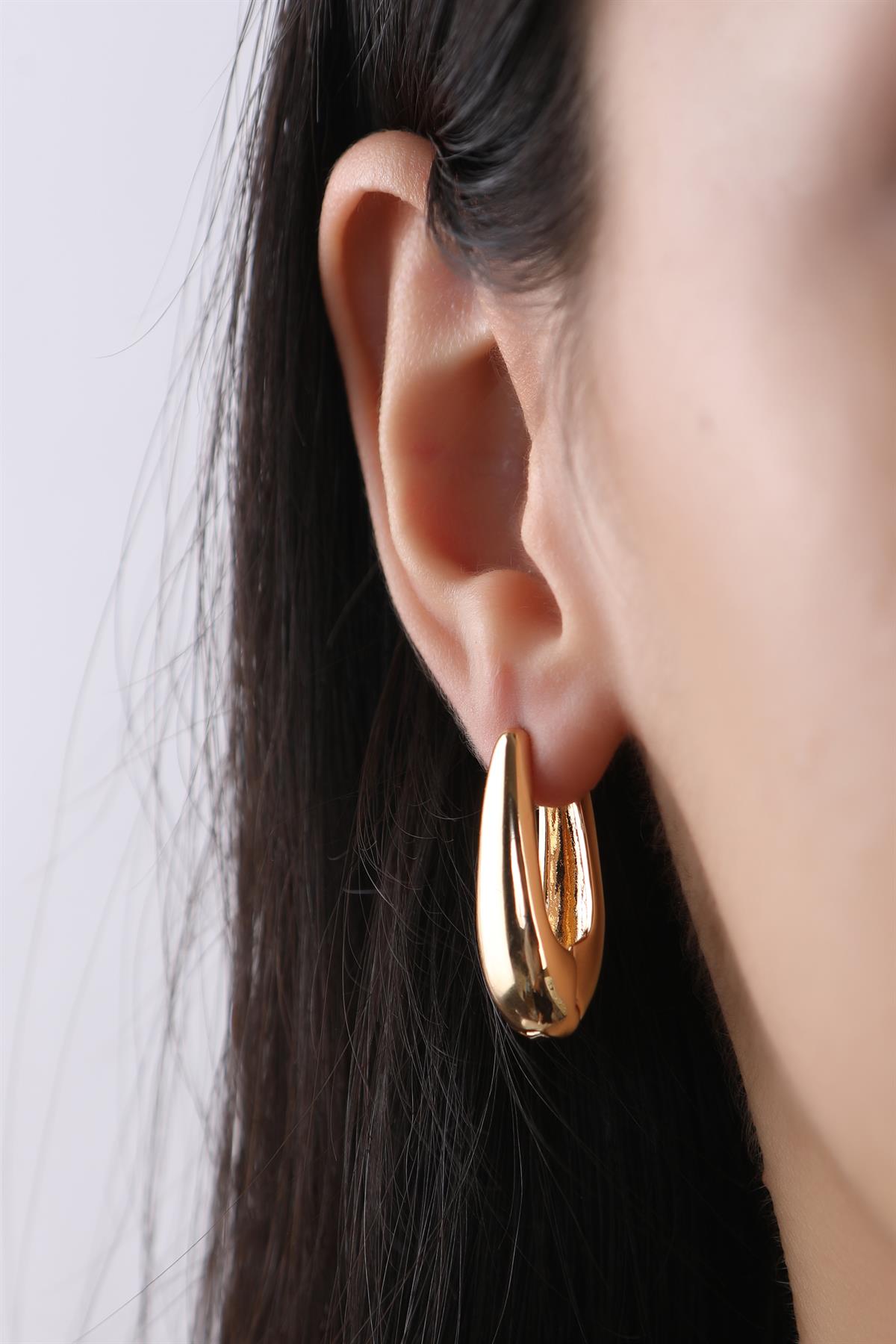 Gold Plated Oval Long Earrings