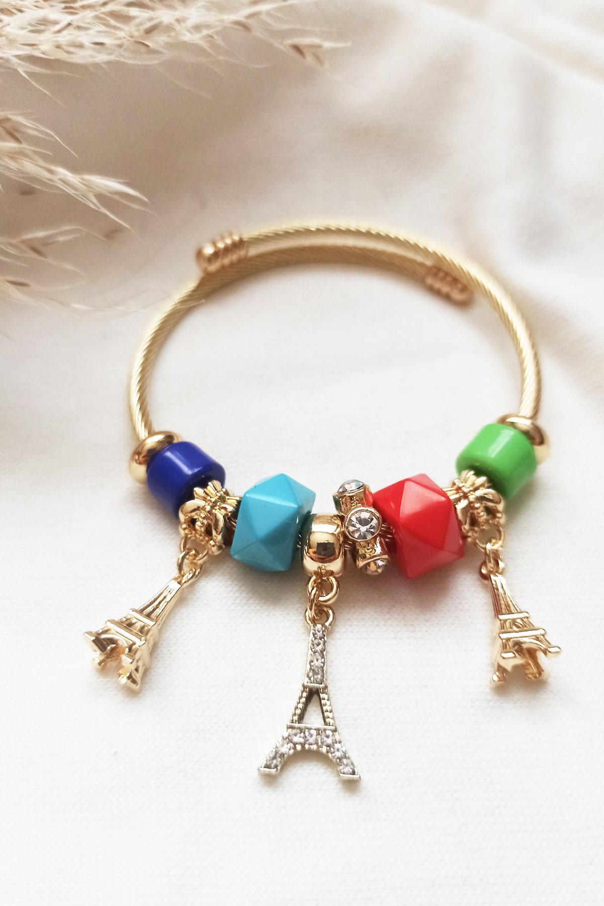 Gold Plated Colorful Bead Eiffel Bracelet