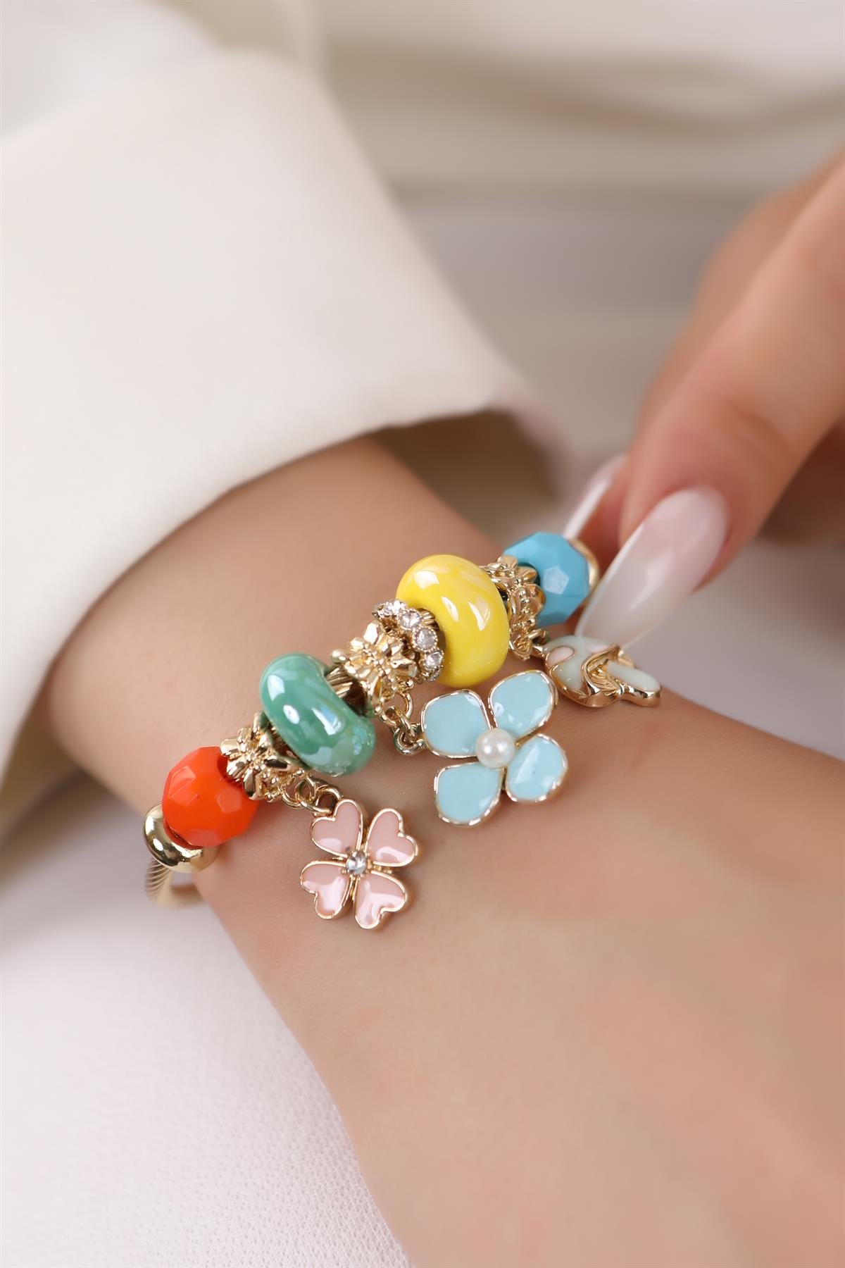 Gold Plated Colorful Flower Bracelet