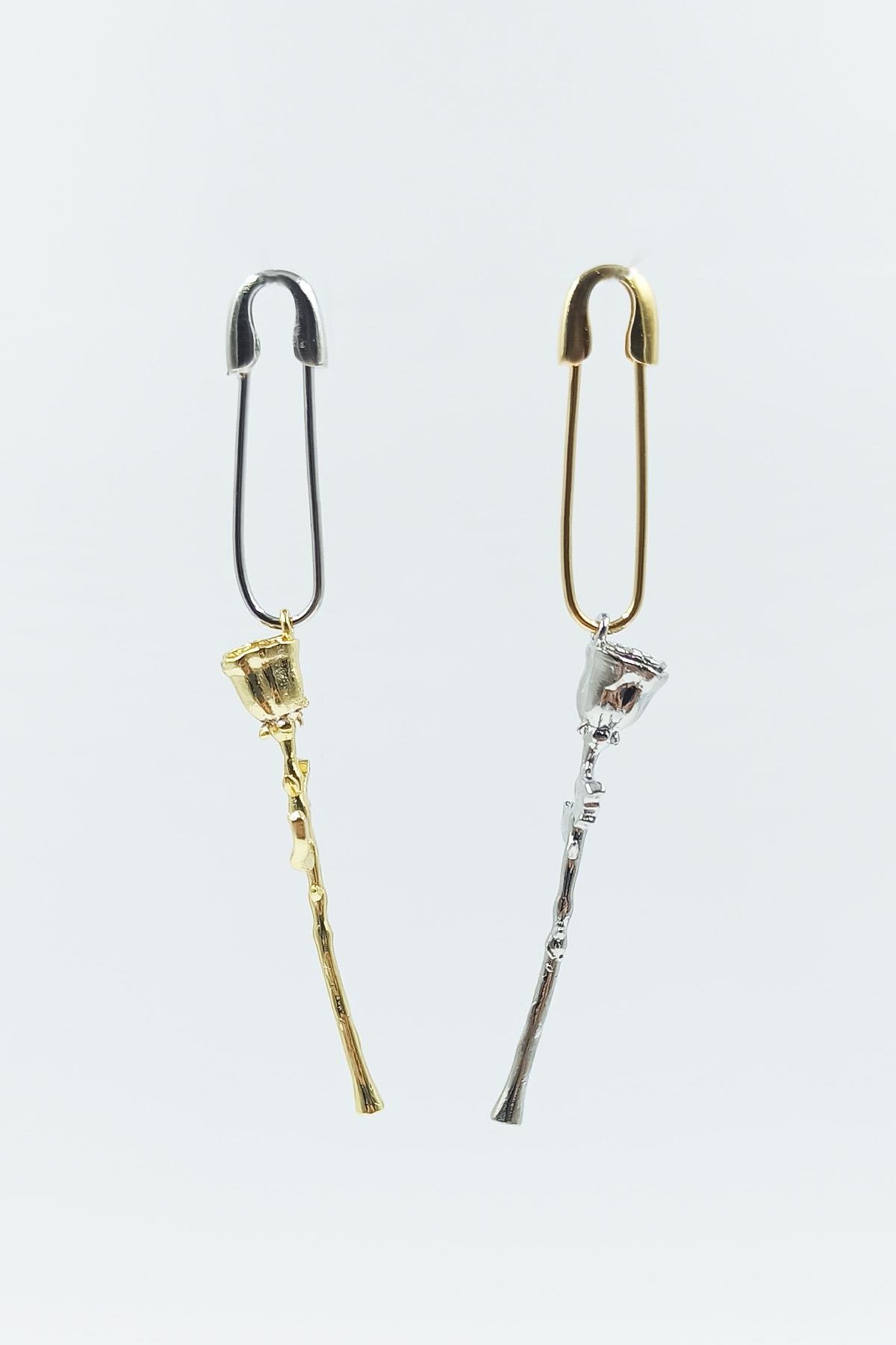 Gold Plated Serenay Hook and Loop Rose Single Earrings