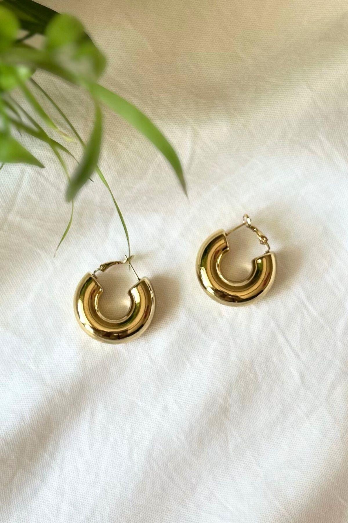 Altın Kaplama Tombul Halka Küpe