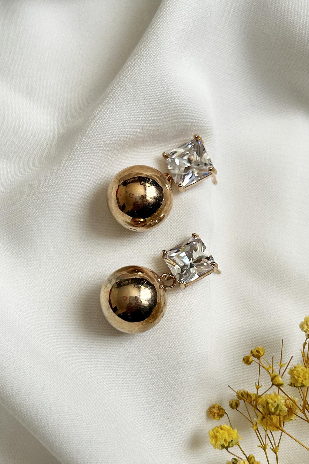 Gold Plated Baguette Stone Earrings with Lumps