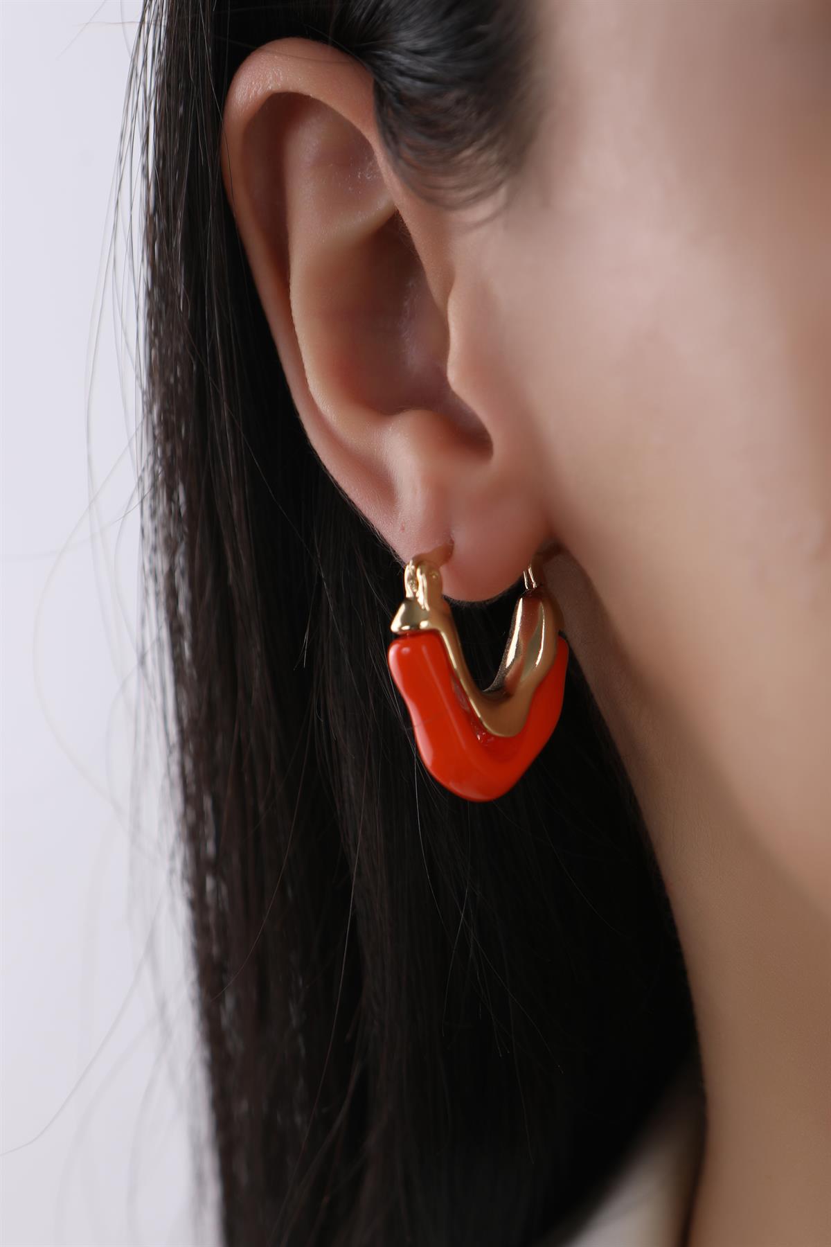 Gold Plated Orange Triangle Earrings