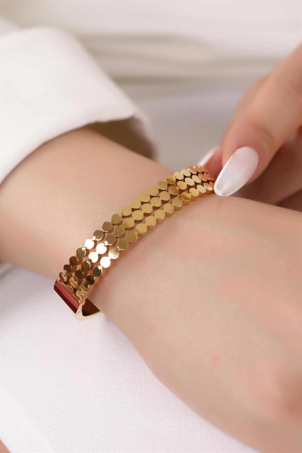 Gold Plated Three Row Clamp Steel Bracelet