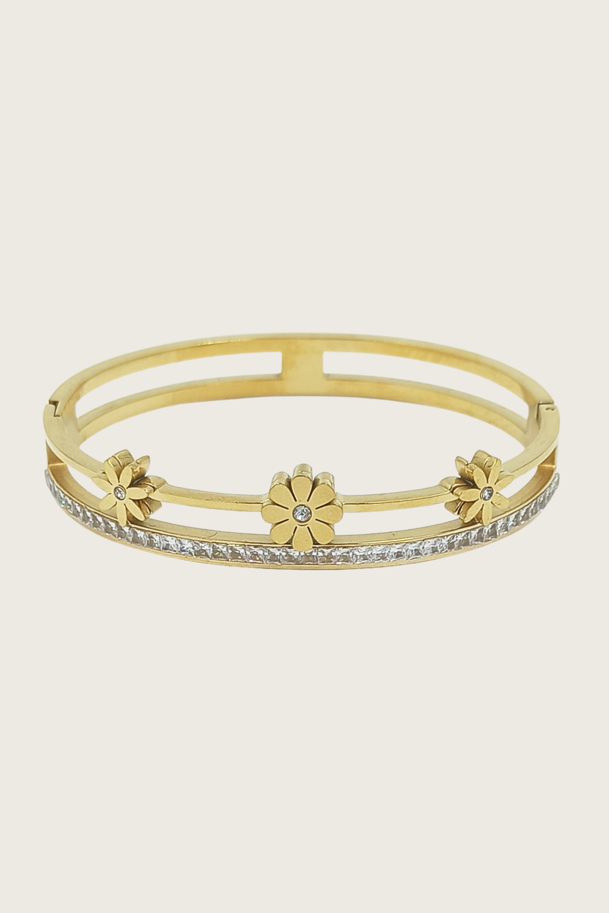 Altın Kaplama Yonca Çelik Kelepçe Bilezik