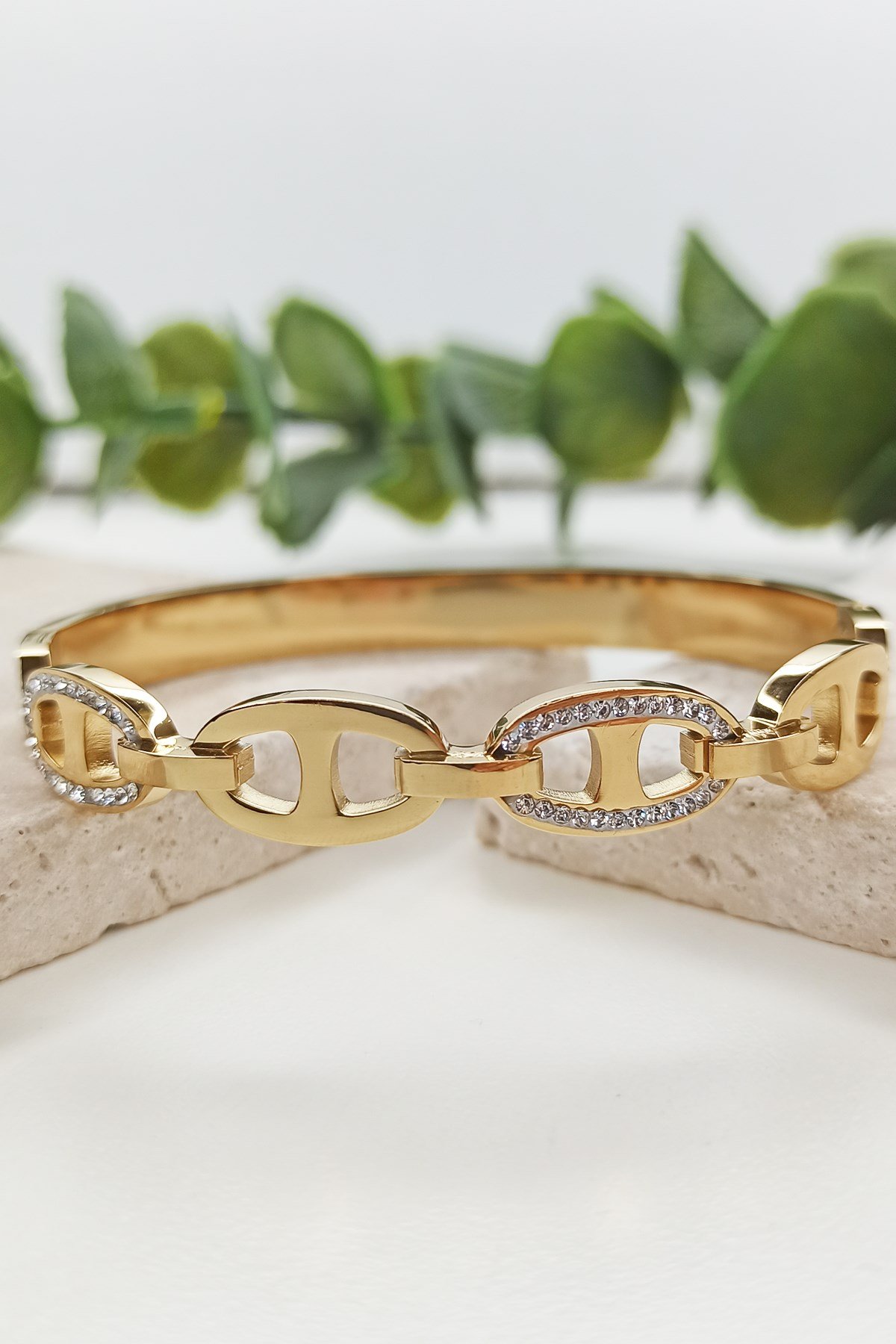 Gold Plated Chain Model Clamp Steel Bracelet