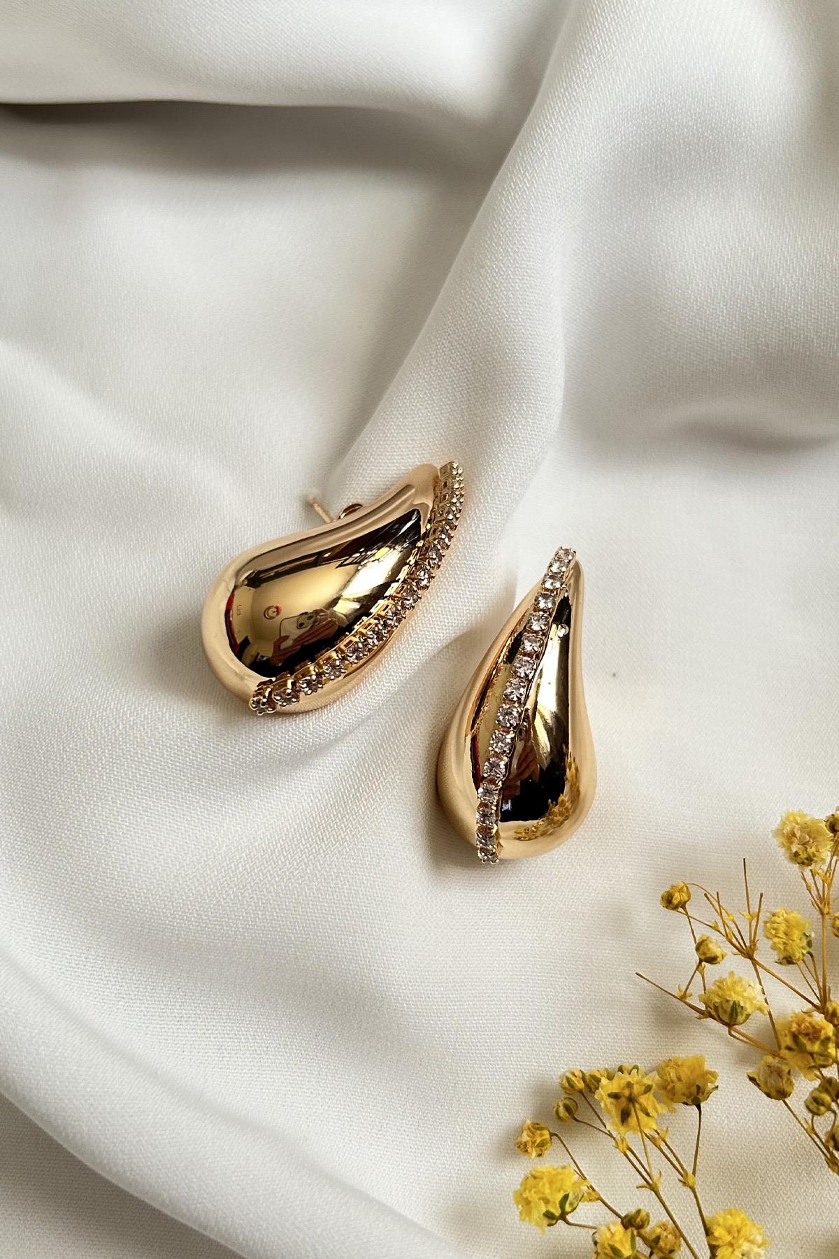 Altın Kaplama Zirkon Taşlı Bottega Gözyaşı Damlası Küpe