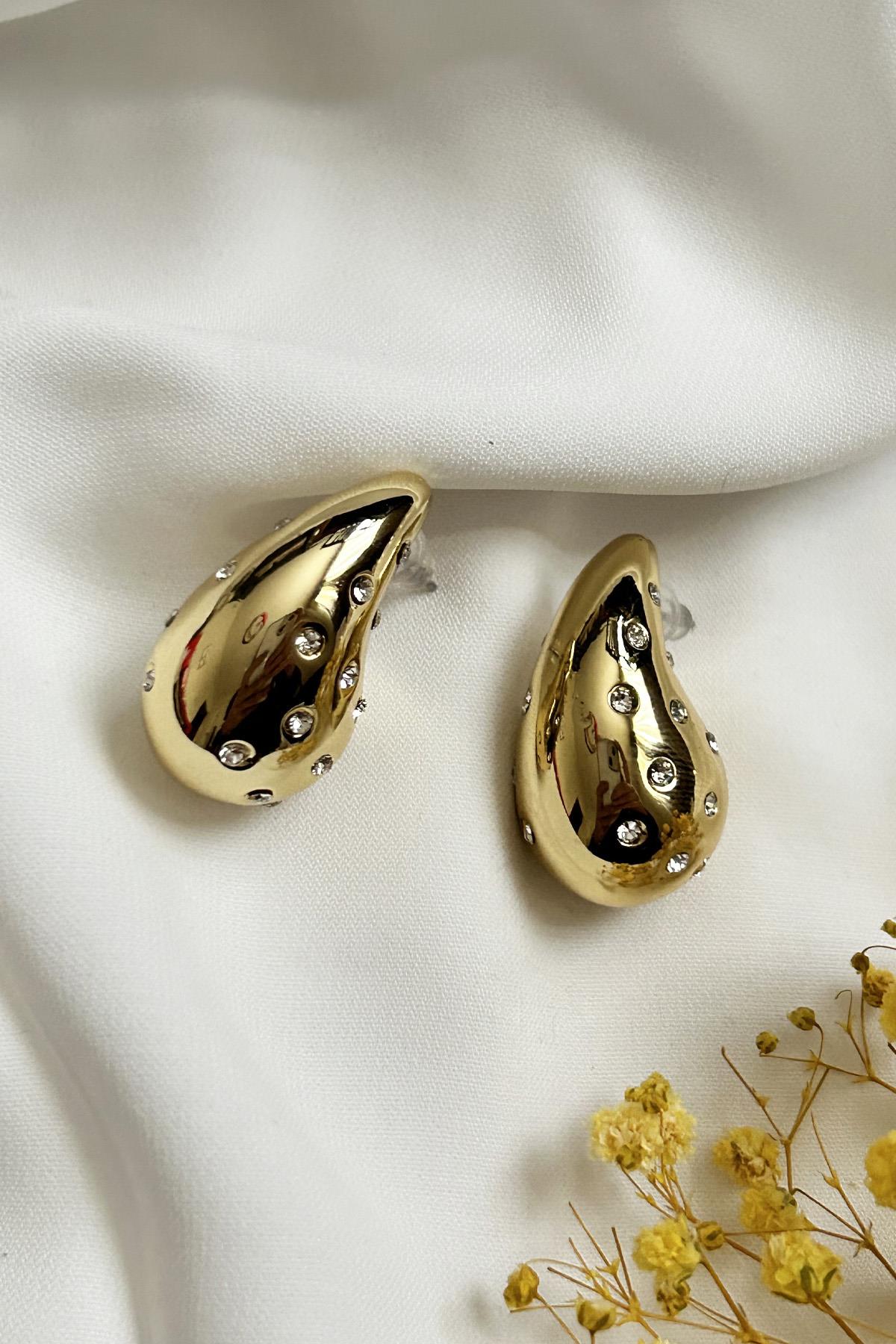 Altın Kaplama Zirkon Taşlı Bottega Küpe