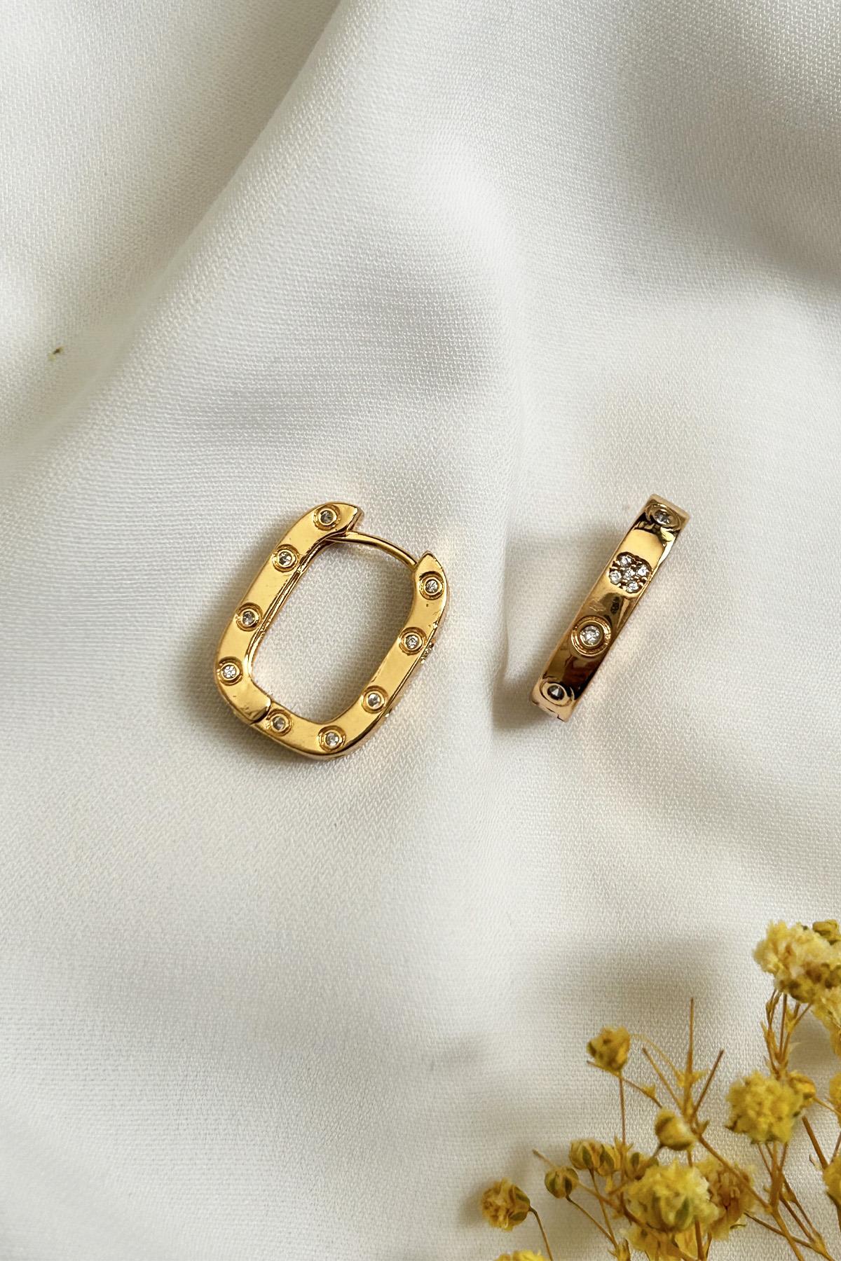 Gold Plated Zircon Stone Rectangle Brand Earrings