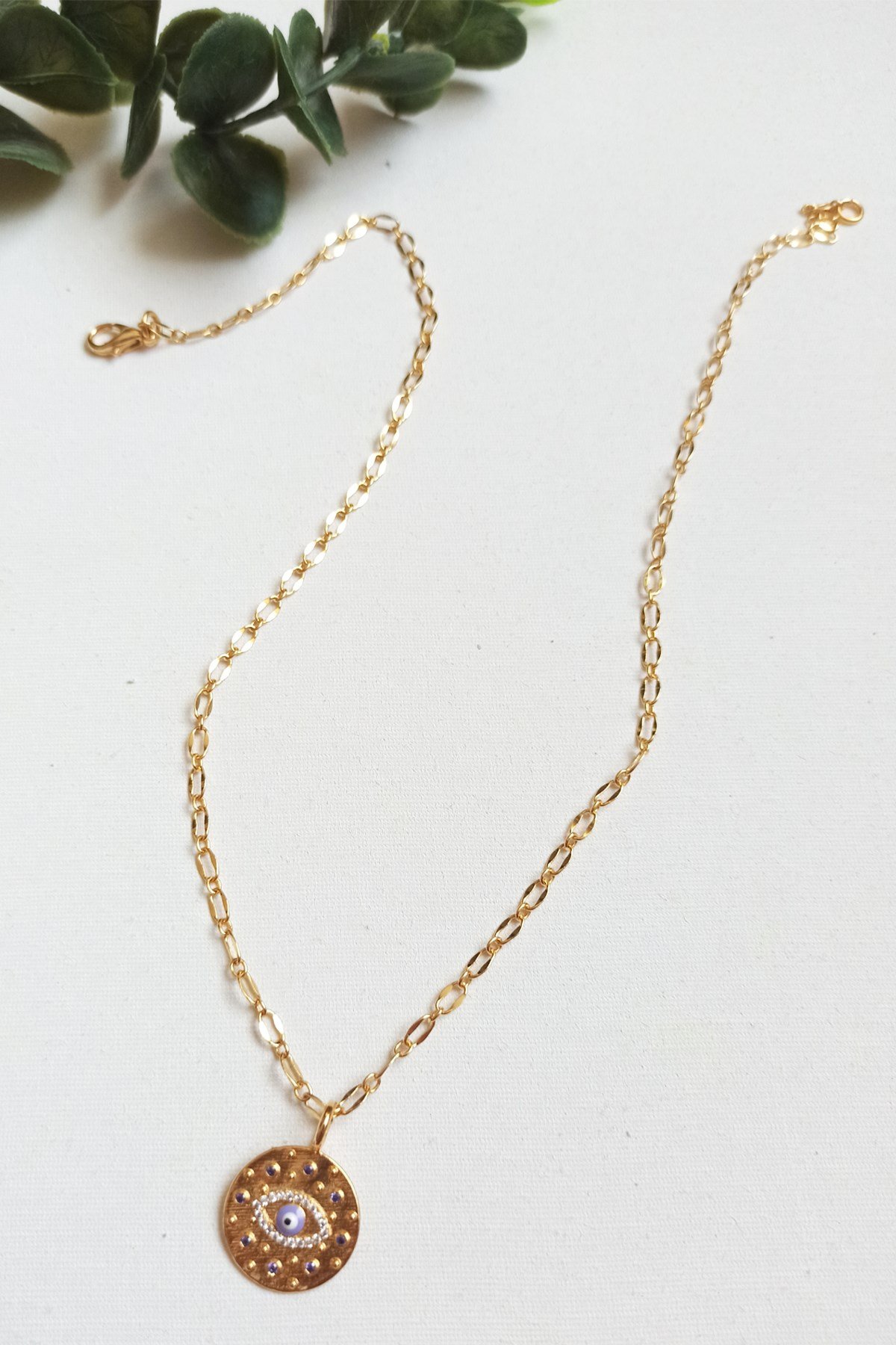 Altın Kaplama Zirkon Taşlı Göz Figürlü Kolye