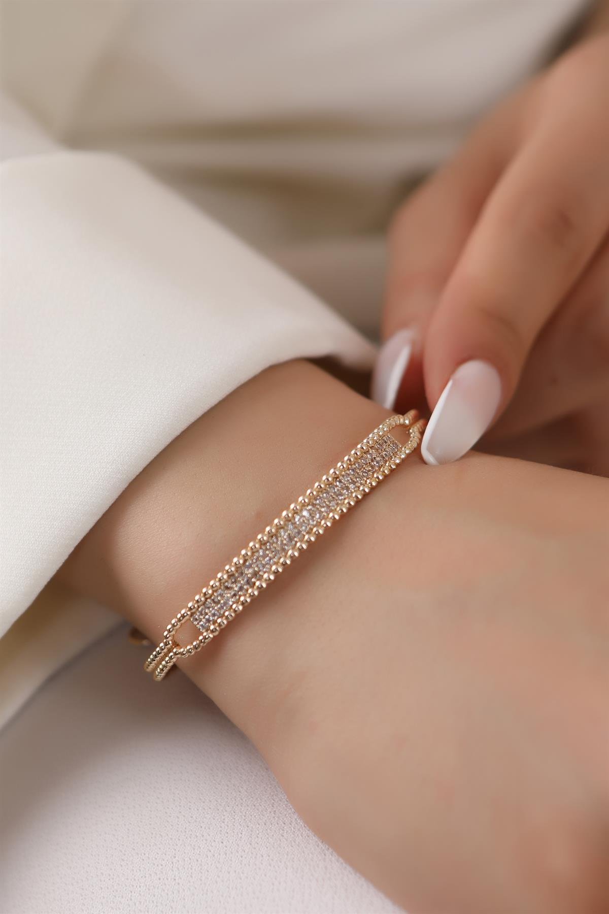 Gold Plated Silver Bracelet with Zircon Stone